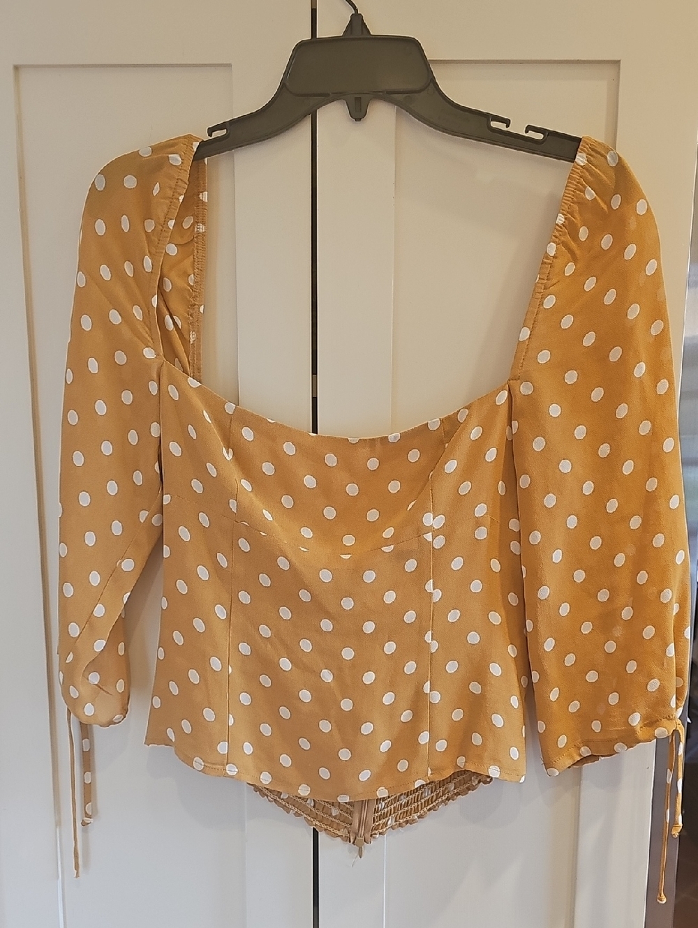 Reformation Mustard Polka Dot Square-Neck Blouse